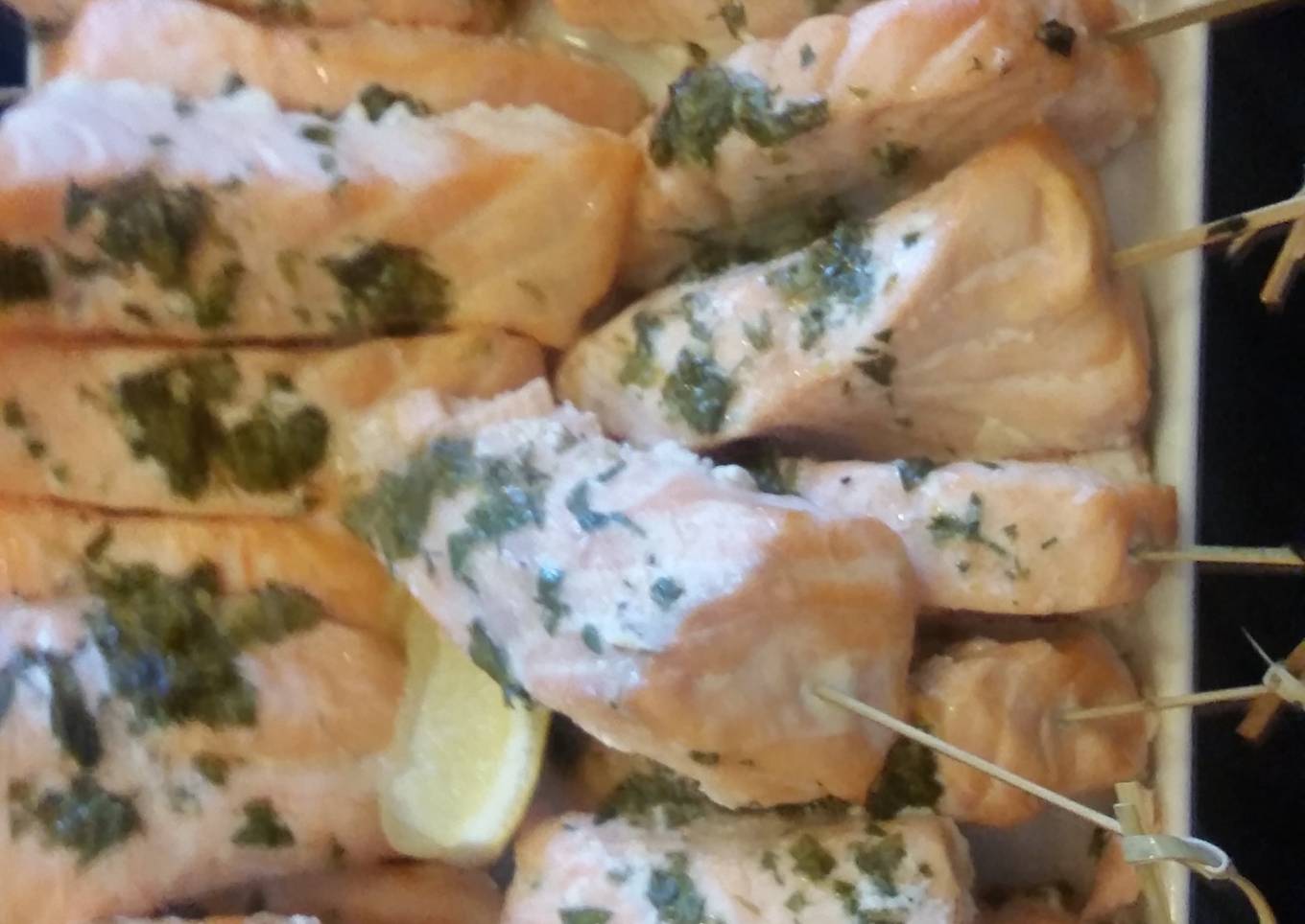 SALMON pops with dill capers crema
