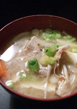 A picture of Veggie Packed Pork Miso Soup.