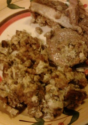 A picture of Pork Steak Stuffing Bake.