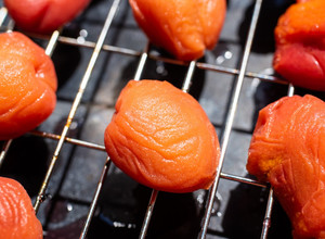A picture of Japanese salty pickled apricots.