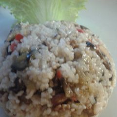 A picture of eggplants fry rice.