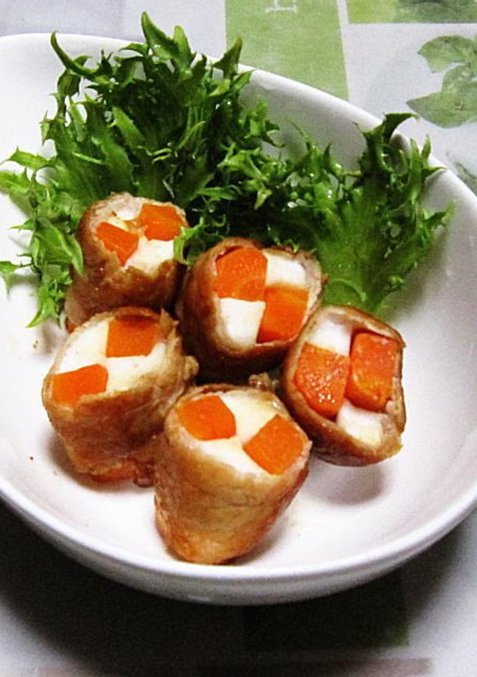 A picture of Carrot and Hanpen Sliced Pork Wraps.