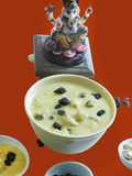 Pall payasam with almond milk, rice dumplings, (Paal kozhukattai in Tamil)