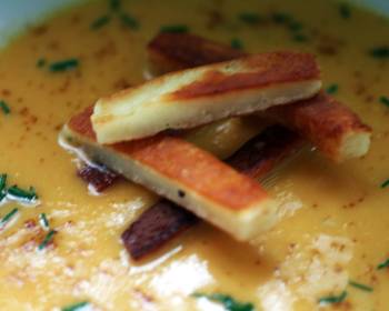 Update, Serving Recipe Sigs Onion and Sweet Potato Soup with Halloumi Chips Very Delicious