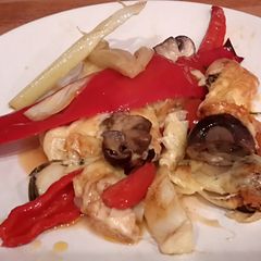 A picture of Sig's Oven Roasted Fennel, Peppers and Mushrooms with Cheese.