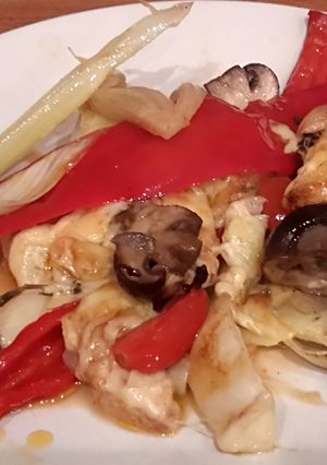 A picture of Sig's Oven Roasted Fennel, Peppers and Mushrooms with Cheese.