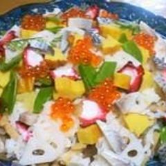 A picture of Chirashizushi with Leftovers from Osechi.