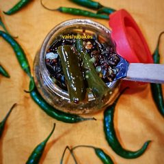 A picture of Fried Green Chillies Pickle.