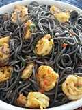 Simple, Black pasta with shrimp