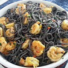 Simple, Black pasta with shrimp A picture of Simple, Black pasta with shrimp.
