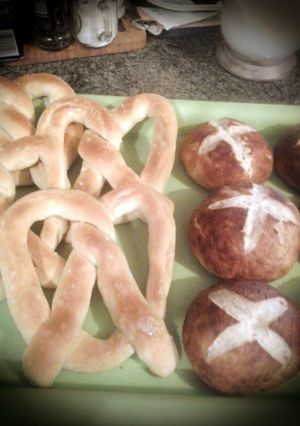 A picture of Homemade Pretzel Rolls for sandwiches.