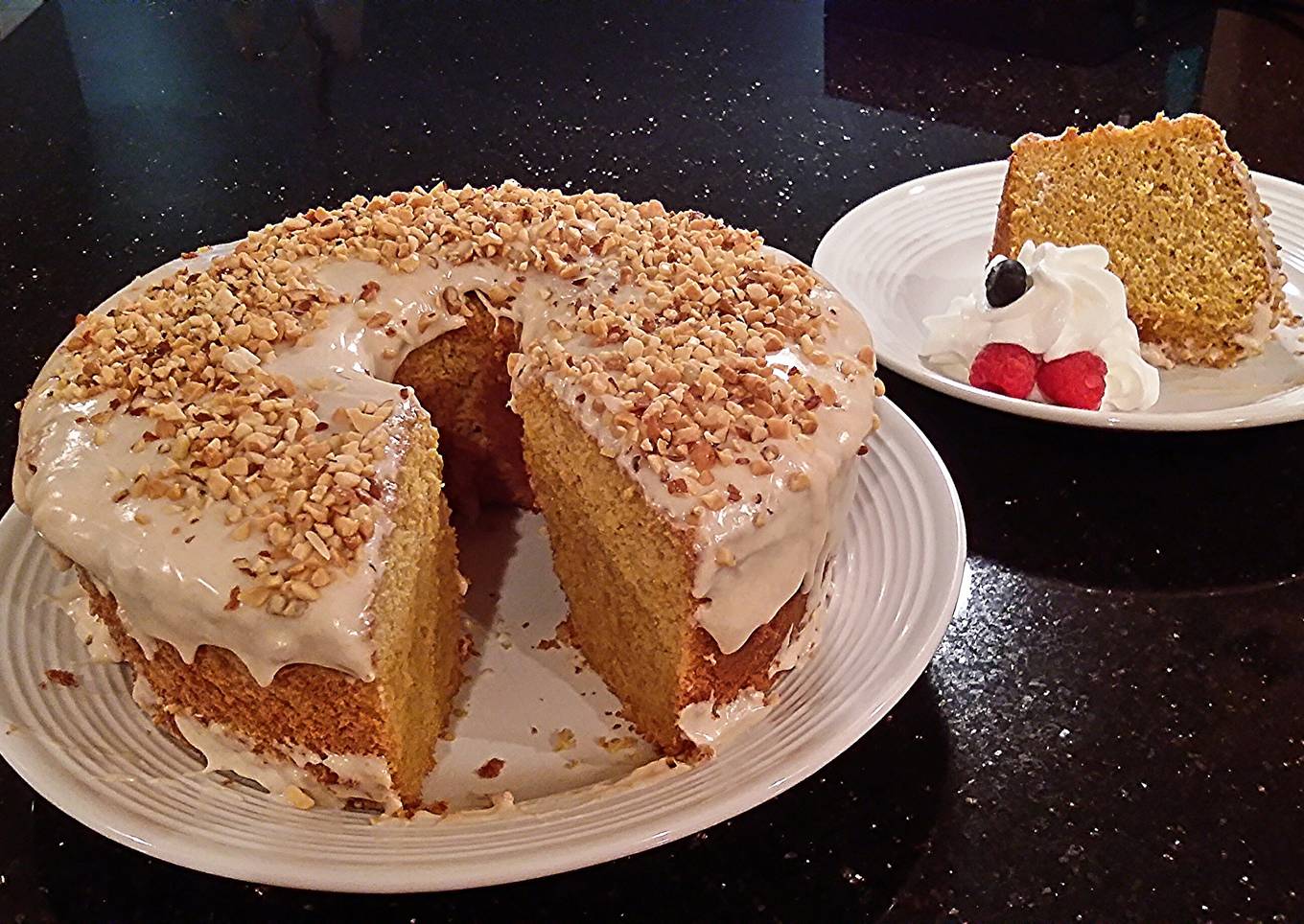 Carrot Chiffon Cake with Cinnamon Cream Cheese Glaze