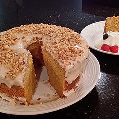 A picture of Carrot Chiffon Cake with Cinnamon Cream Cheese Glaze.
