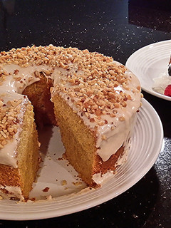 A picture of Carrot Chiffon Cake with Cinnamon Cream Cheese Glaze.