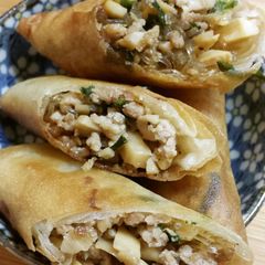 A picture of Simple Spring Rolls with Chicken, Bamboo Shoots, Chives, and Cellophane Noodles.