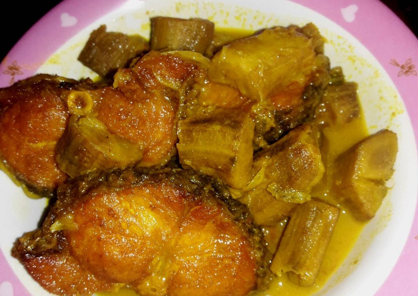 Leftover green banana with local fish curry