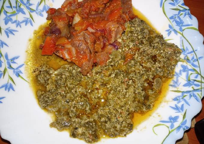Fried goat meat with Kienyeji
