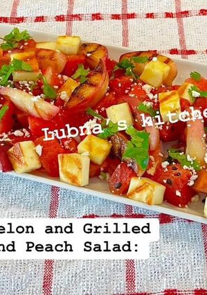 A picture of Watermelon and Grilled Tofu and Peach Salad:.