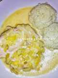 Pollo en crema con puerros
