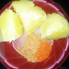A picture of Cooke potato and granded kuli.