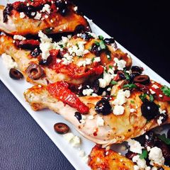 A picture of Pan-seared Chicken with sun-dried tomatoes and Olives.