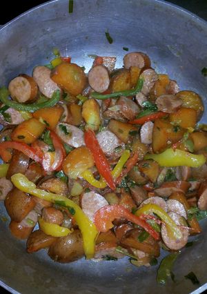 A picture of Baked Potatoes & Sausage.