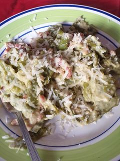 Una foto de Judías verdes a la carbonara con Thermomix tm6