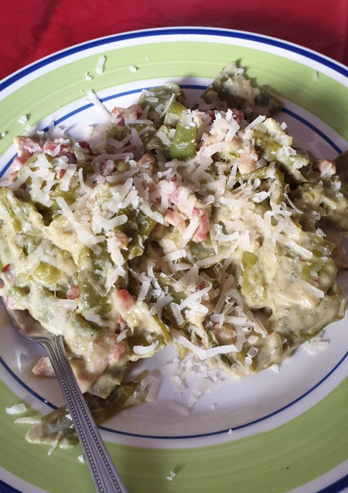 Una foto de Judías verdes a la carbonara con Thermomix tm6