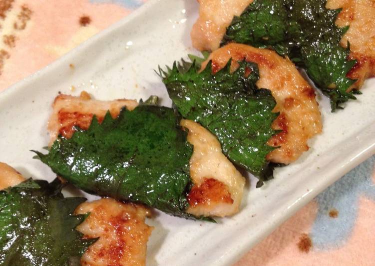 Simple Way to Prepare Ultimate Shiso Wrapped Pan Fried Chicken Breast With Miso and Ginger