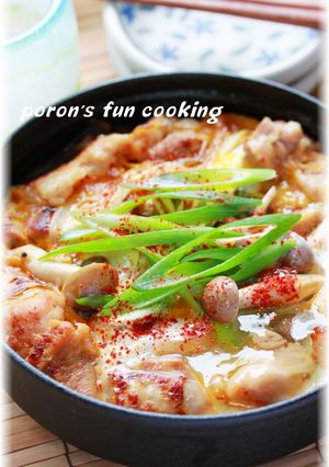 A picture of Sukiyaki-style Shio-koji Chicken with Egg.