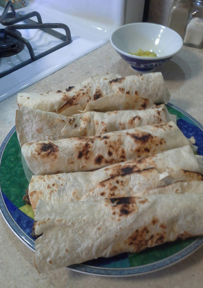 A picture of Potato and Ground Beef Burritos.