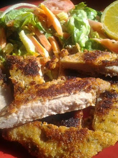 A picture of Crumbed Pork with Lemon & Thyme.