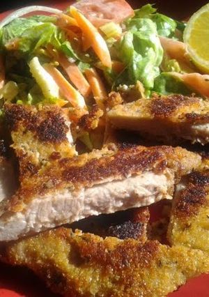 A picture of Crumbed Pork with Lemon & Thyme.