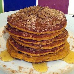 A picture of Vickys Pumpkin Pancakes & Cinnamon Crumble Topping, GF DF EF SF.