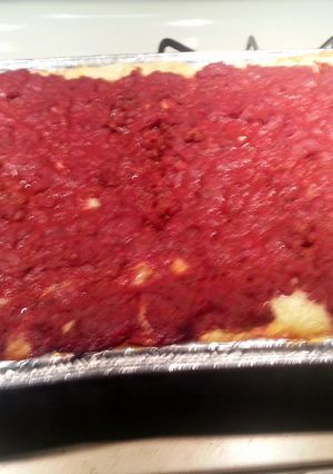 A picture of Mom's Lasagna - makes 2 trays.