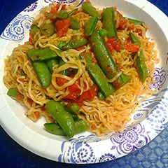 A picture of Tomatoes and ramen.