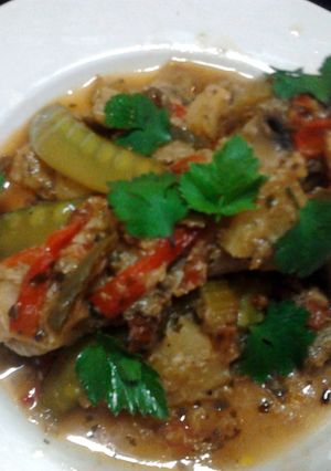 A picture of Amy's Creole Chicken with Pineapple , Mushrooms and Snowpeas ..