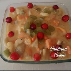 A picture of Fruit Custard/Salad 🍏🍎🍊🍋🍌🍇🍓🍒🥝🍍.