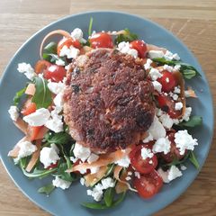 Spicy gluten free beetroot and chickpea burgers A picture of Spicy gluten free beetroot and chickpea burgers.