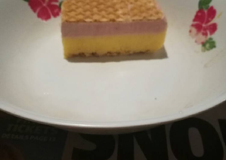 Vanilla, mango & raspberry ice cream slice
