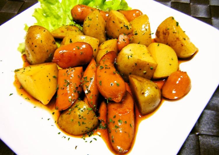 Teriyaki-Style Stir-Fried New Potatoes and Wiener Sausages