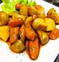 Simple Way Make Recipe Teriyaki-Style Stir-Fried New Potatoes and Wiener Sausages that is So Delicious, So Delicious}