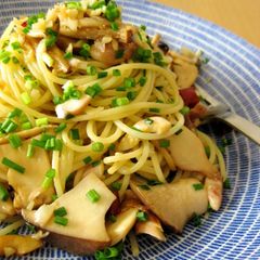 A picture of Butterflied and Dried Horse-mackerel and King Oyster Pasta.