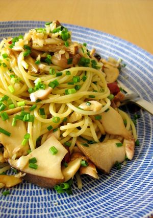 A picture of Butterflied and Dried Horse-mackerel and King Oyster Pasta.