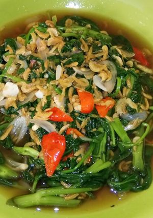 Foto resep Tumis kangkung udang rebon. Simple