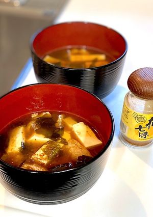 A picture of A Dash of Shichimi Togarashi in Miso Soup.