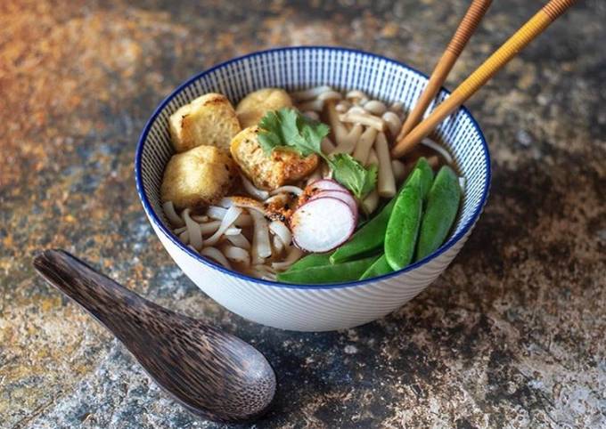 Simple Way to Make Homemade Crispy tofu and rice noodles ramen 🍜 🌱