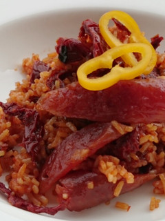 A picture of Chinese Sausage And Sun Dried Tomato Fried Rice.