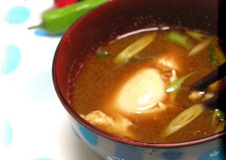 Steps to Prepare Homemade Miso Soup with a Round Microwaved Egg
