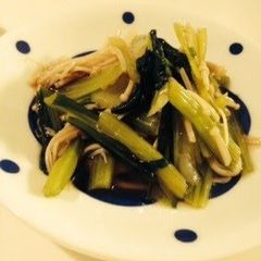 A picture of Just 5 Minutes! Seasoned and Blanched Komatsuna Greens & Enoki Mushrooms.